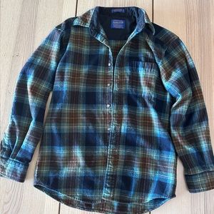 Pendleton Vintage Holyrood Lodge Wool Flannel, green blue and brown tartan - M